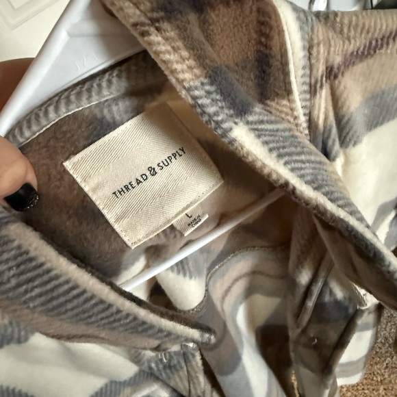 Thread & Supply Cream and Brown Plaid Overshirt - Picture 3 of 7